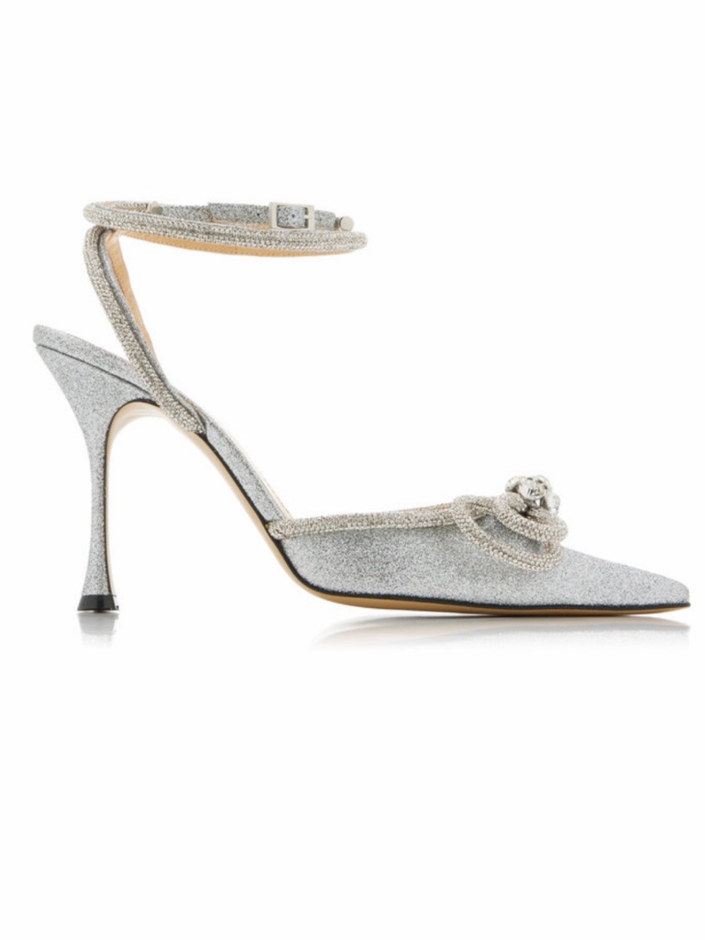 Mach & Mach Double Bow Crystal-Embellished Glittered Pumps in Silver